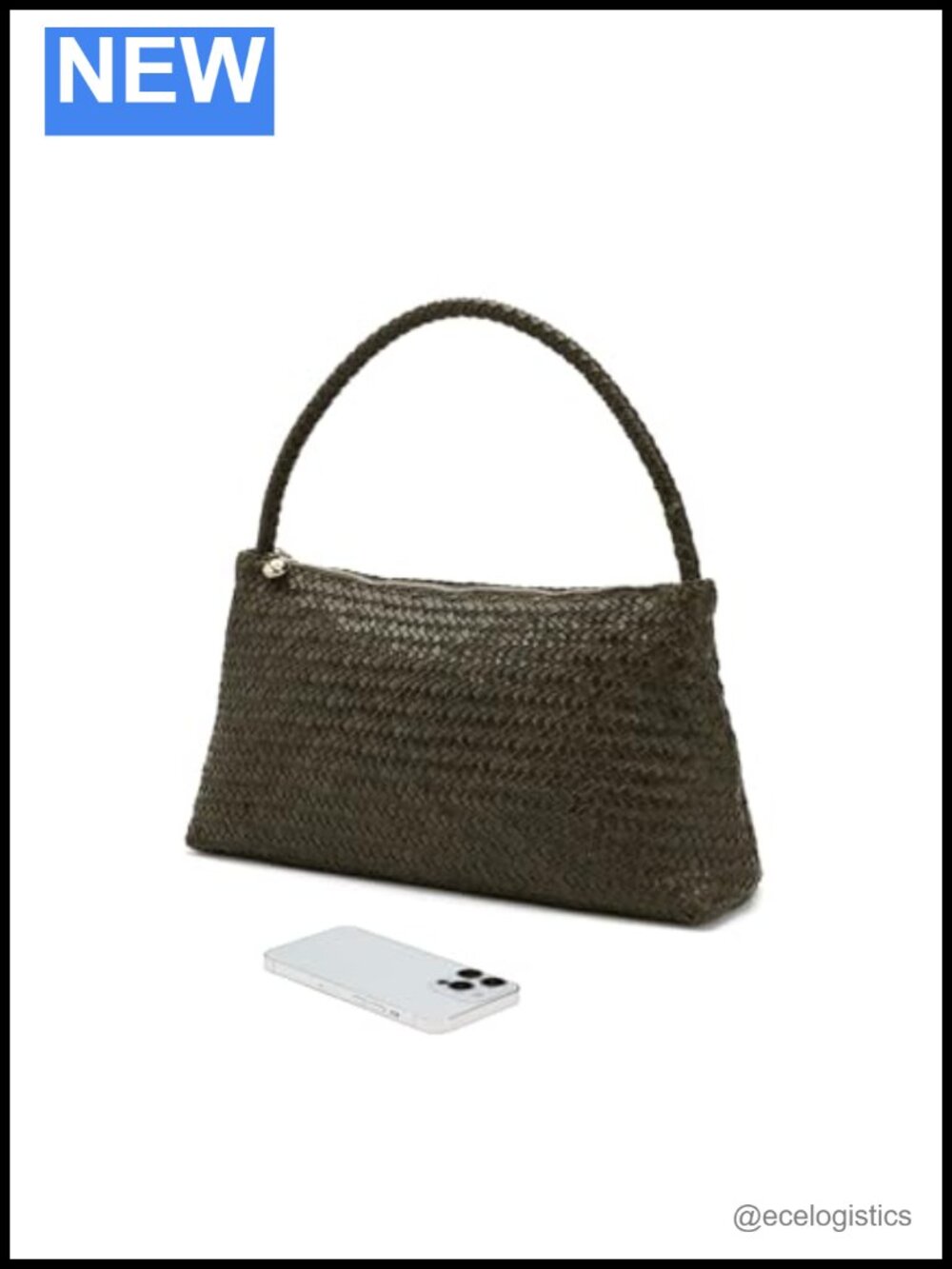 Handwoven Leather Shoulder Bag with Zipper Closure Satchel - Picture 2 of 4